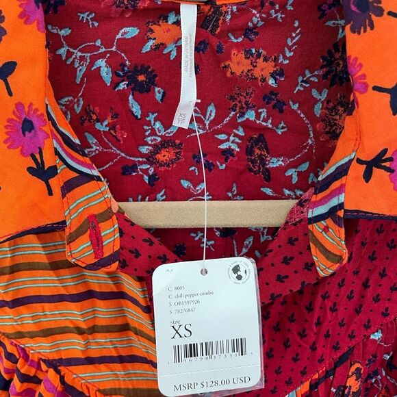 FREE PEOPLE Hazel Buttondown / Chili Pepper Combo. Size Xsmall NWT - Picture 6 of 12